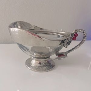 1940s hammered Holiday Gravy Boat with cramberry detail in handle